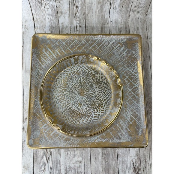 MID CENTURY STANGL POTTERY TRENTON NJ 9" X 9" AQUA & GRANADA GOLD ASHTRAY #3915 - Picture 2 of 8